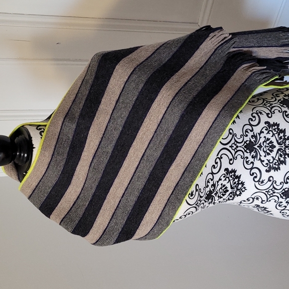 Paul Smith fringed striped scarf grey neon yellow - Picture 2 of 8